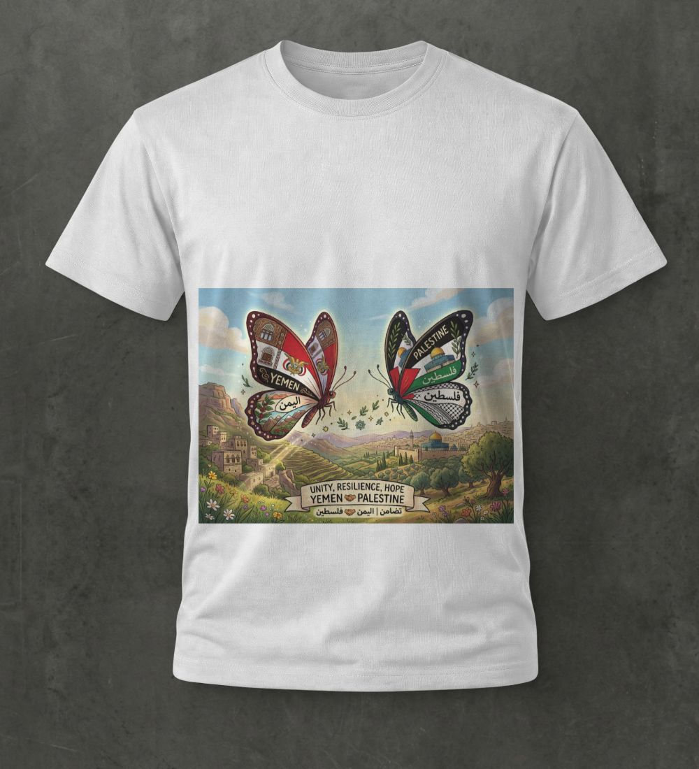 Yemen & Palestine Unity Butterfly– 100% Cotton